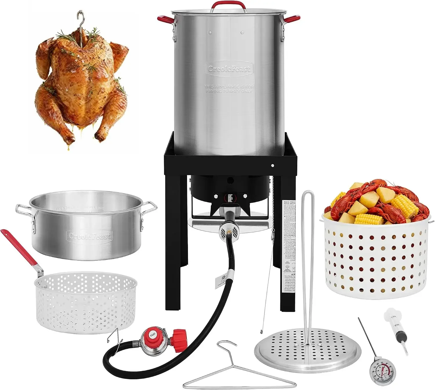 CreoleFeast TFS3010 Propane 30 Qt. Turkey and 10 Qt. Fish Fryer Boiler Steamer Set, 50,000 BTU Burner, Ideal for Outdoor