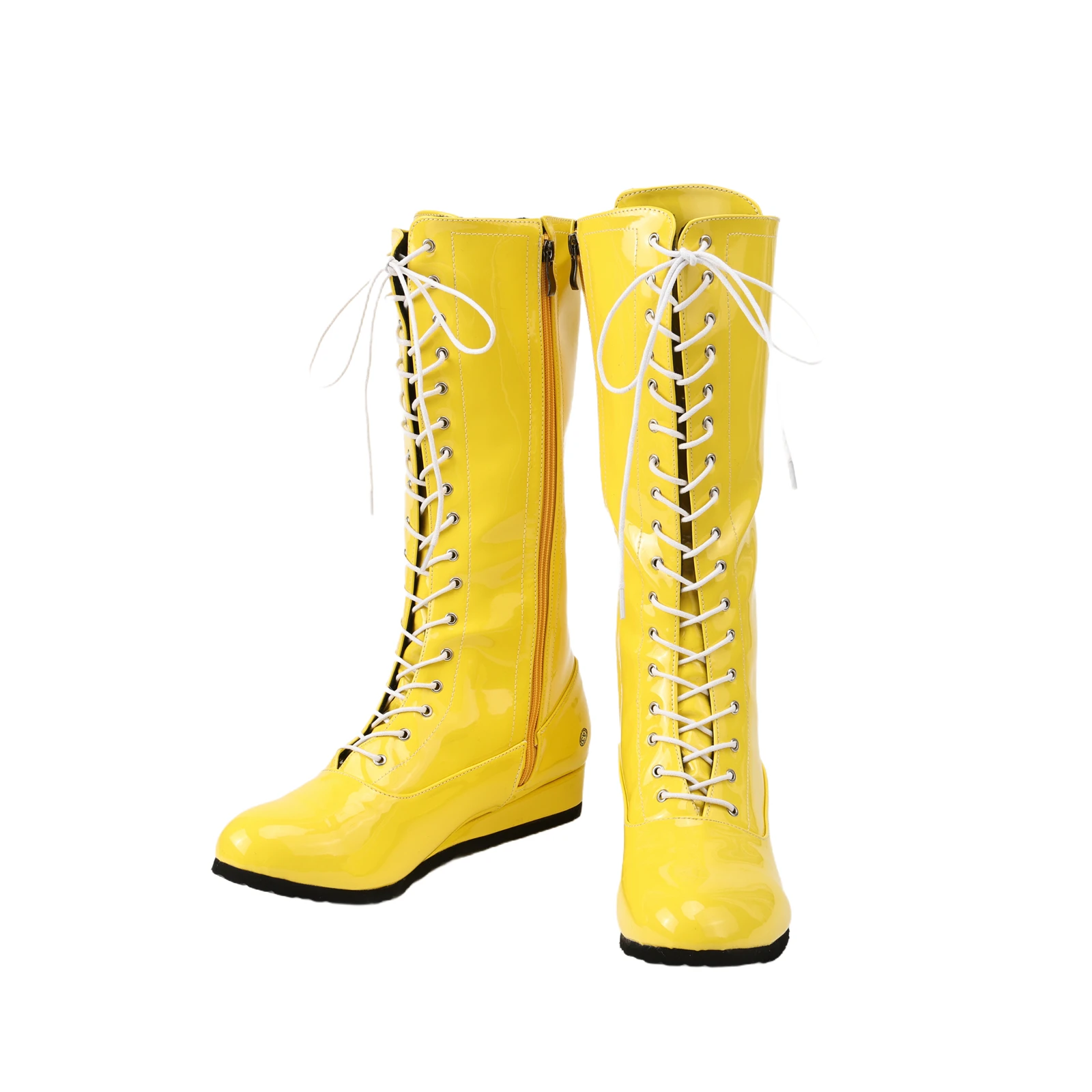 Mens Wresting Boot Wrestler Cosplay Shoes Stage Performance Lace Up Zipper PU Leather Boots for Halloween Party