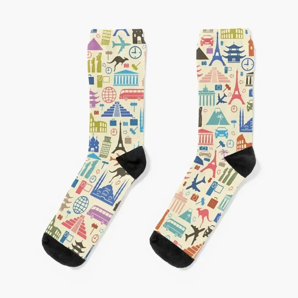 Icons of Travel Socks heated moving stockings colored luxe Men's Socks Women's Soccer winter bright garter Socks Women Men's