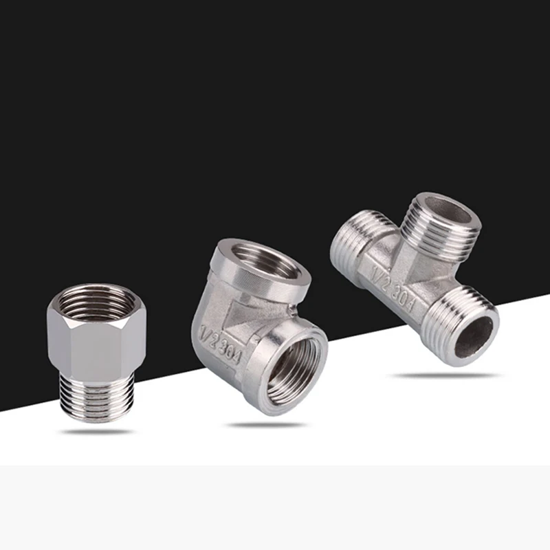 10 peças 1/2 "rosca 304 junta móvel de aço inoxidável fêmea macho rosca reta t cotovelo adaptador de junta de extremidade acoplador