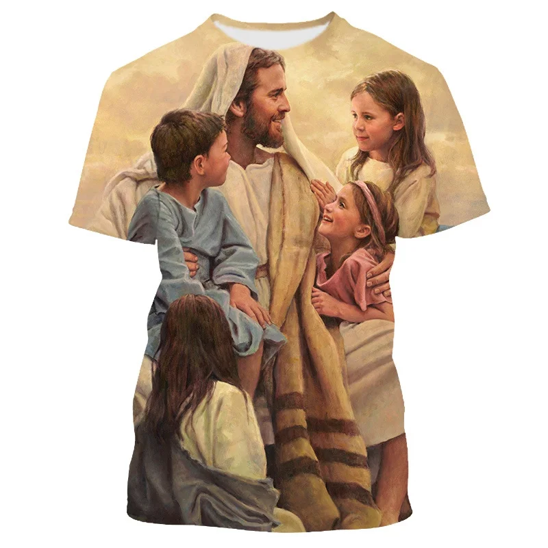 3D Christian Jesus Oil Painting Printed Men T-shirt Oversized Vintage T Shirt Streetwear Aesthetic Y2K Soft Unisex Tops Clothes