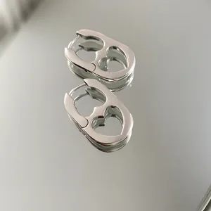 Double -heart earrings silver color for women, Korean style, ear buckle, jewelry accessories, Korean fashion, 2022 7 Main Sales Korea - №5