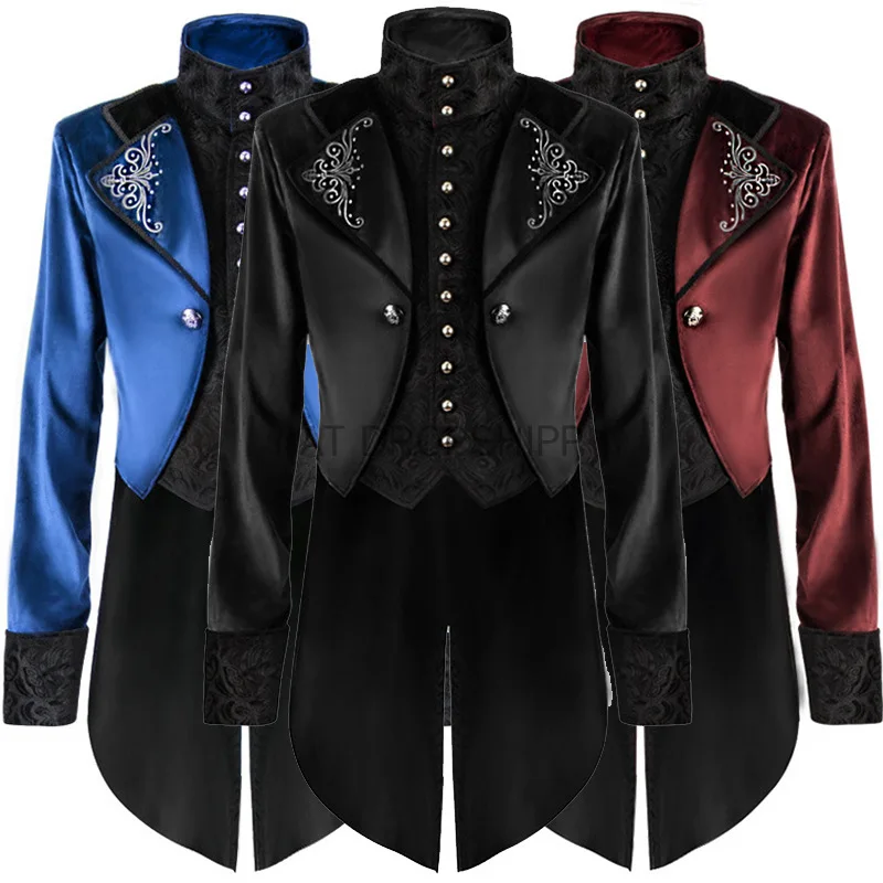 

Medieval Steampunk Renaissance Flocking Tuexdo Cosplay Gothic Victorian Tailcoat Vampire Devil Jacket Party Halloween Clothes