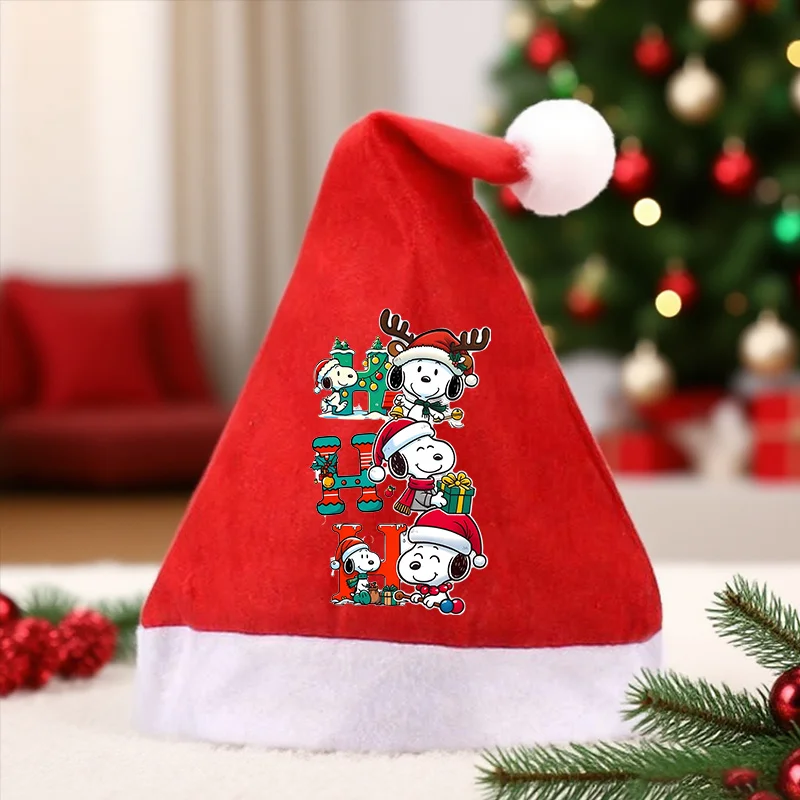 

Рождественская шапка Snoopys для взрослых и детей, реквизит для косплея Санта-Клауса, украшение с принтом аниме, головные уборы, праздничная нетканая шапочка, праздничные подарки
