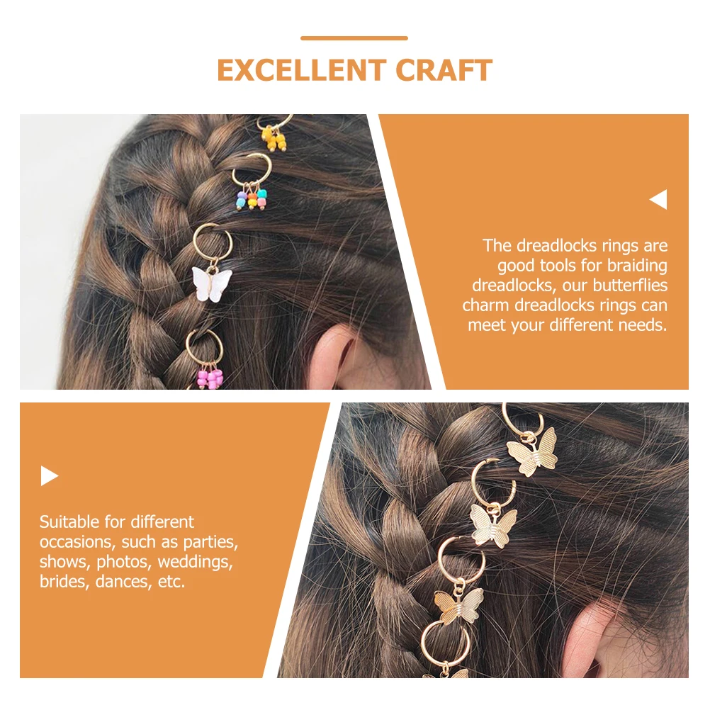 

18 Pcs Butterfly Hair Accessories Charms Beads for Dreadlocks Clamp Ring Acrylic Jewels Braids Woman