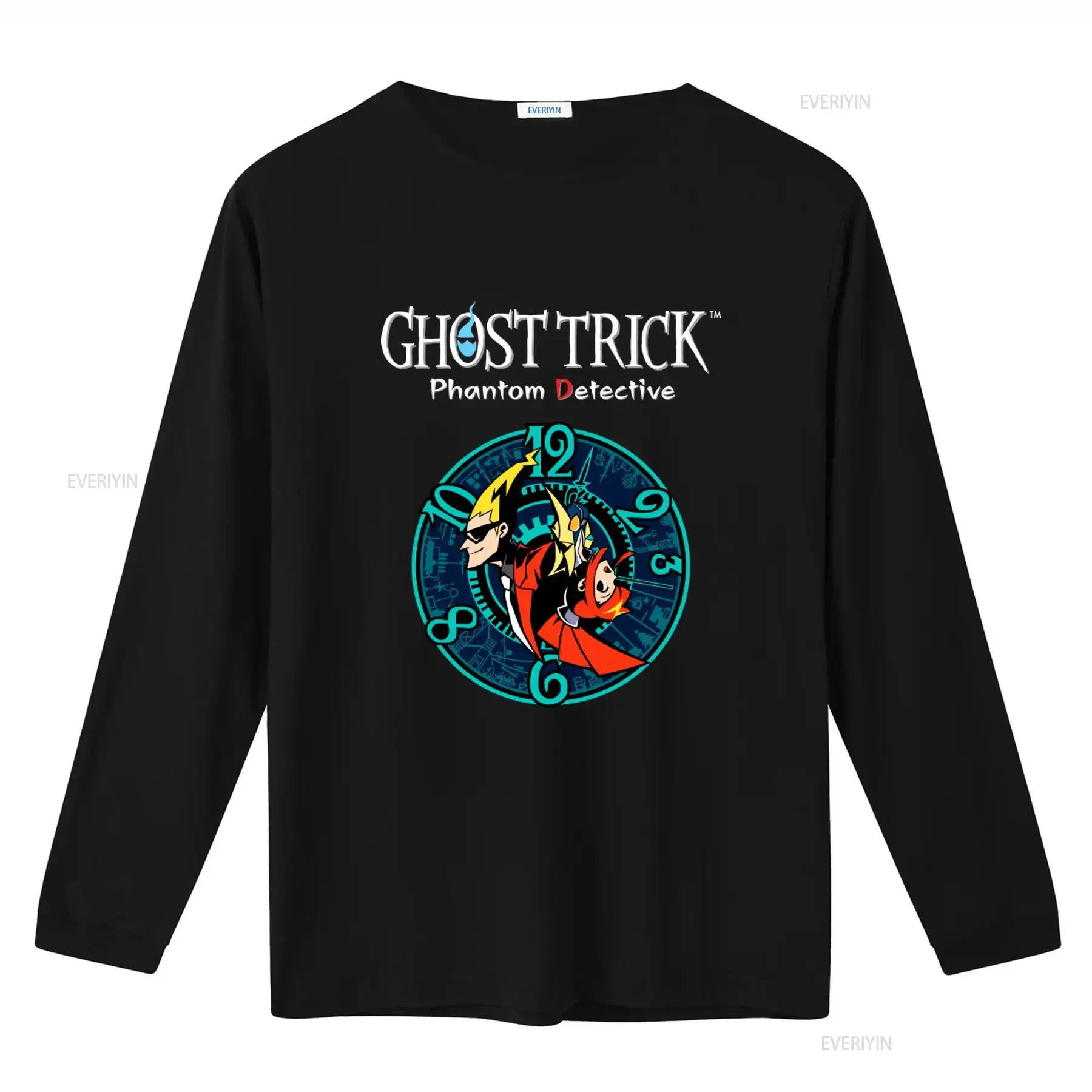 Ghost Trick Phantom Detective Men's T Shirt Cool Clock Design for Gamers vintage Washed Versatile homme Stretched streetwear