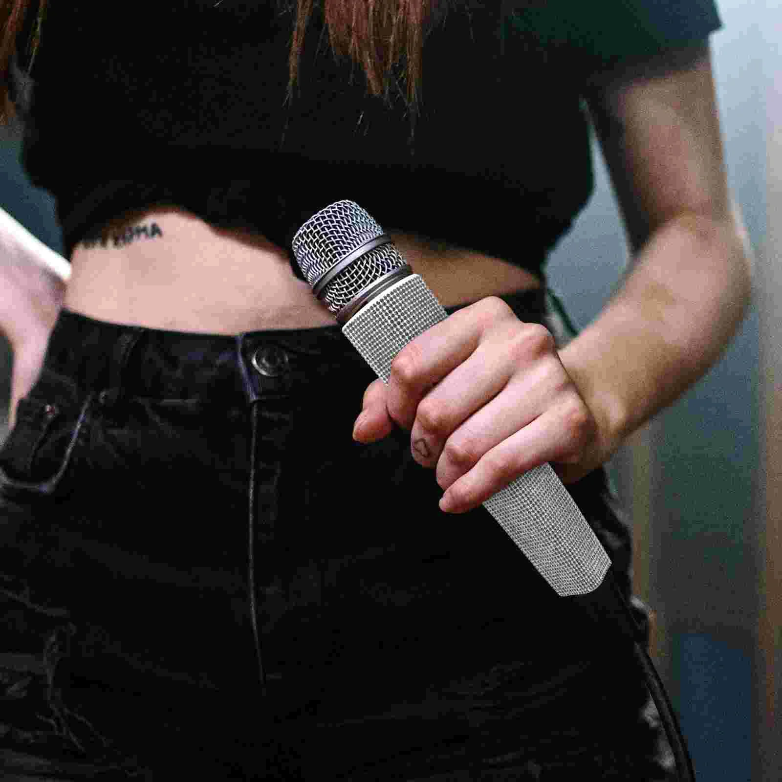 เพชรไมโครโฟนกรณีประกายฝาครอบไมโครโฟนไร้สาย Protector จับ Rhinestones แขน