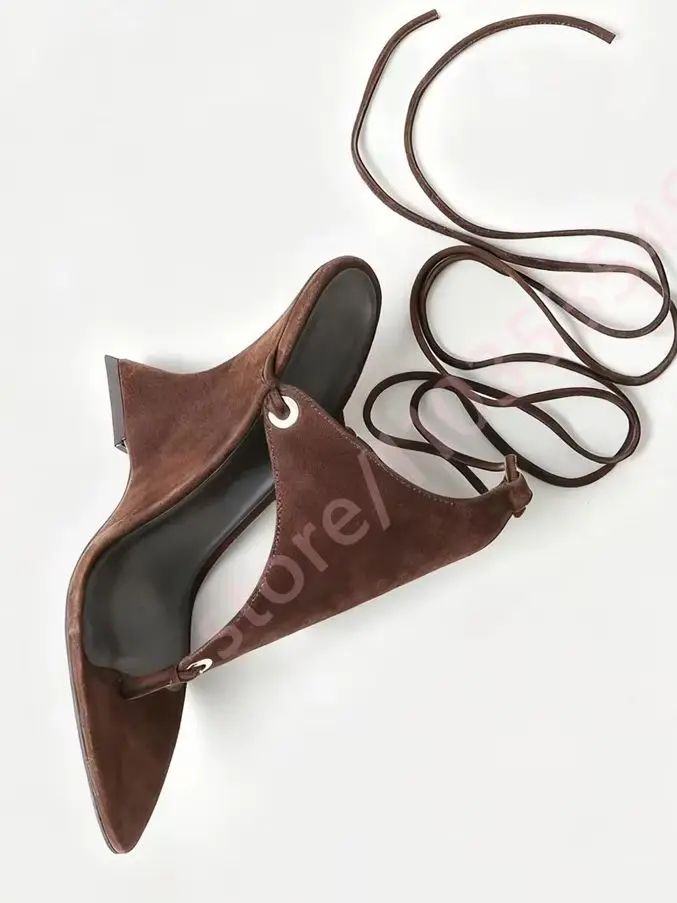 

Женские черные замшевые туфли на танкетке со шнуровкой, стильные босоножки с острым носком и ремешком на щиколотке, модные туфли для вечеринок и повседневной носки