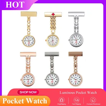 Montre de poche lumineuse pour infirmières, en acier inoxydable, mouvement à Quartz avec revers, nom gravé, accessoire de mode unisexe de haute qualité