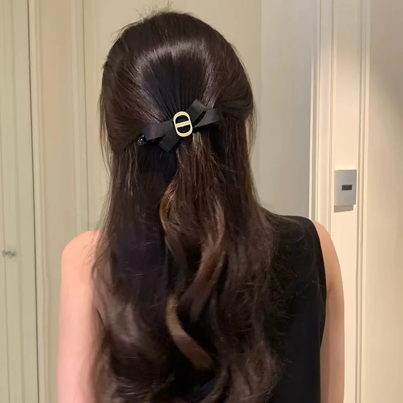 1/2 Stück ZYFHTT Schwarze Satin-Haarschleife für Frauen Täglicher Gebrauch Koreanischer Stil Pferdeschwanz-Clip Modische Mädchen-Haarnadel – Detail 2