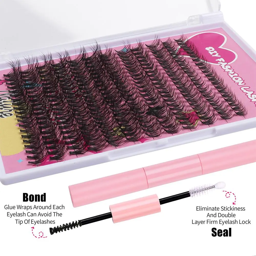 met Lash Bond en Seal, Wimperpincet, Wimperborstel Cluster DIY Valse Wimpers Natuurlijke Piekerige DIY Individuele Wimpers 8-16mm