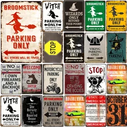 Vintage Halloween Sign Parking Only Unique Stop Sign Whimsical Broom Witch Decoration for Kitchen Bedroom Cafe Bar Living Room