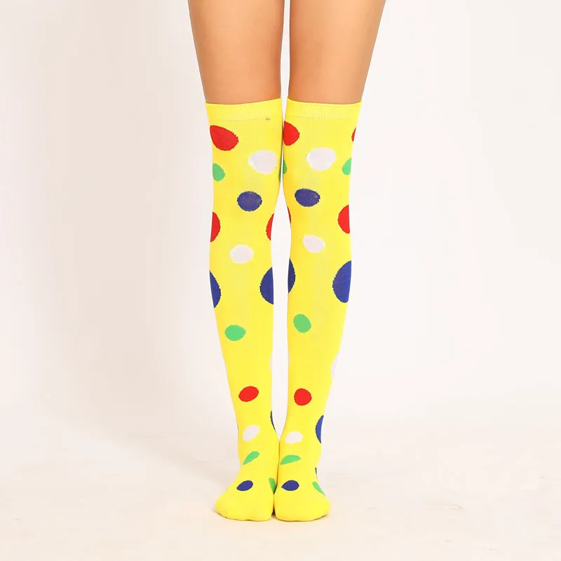 Bas de clown de cosplay d'anime drôle heureux, point rond, chaussettes au-dessus du genou, cuisse haute, longue, costume de fête de filles, document de bonbons