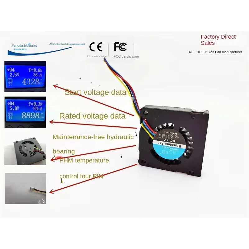 

pa Blueprint 3007 5 В турбина 3 см вентилятор гидравлический бесшумный ШИМ контроль температуры четырехпроводной микровентилятор охлаждения 30*30*7 мм