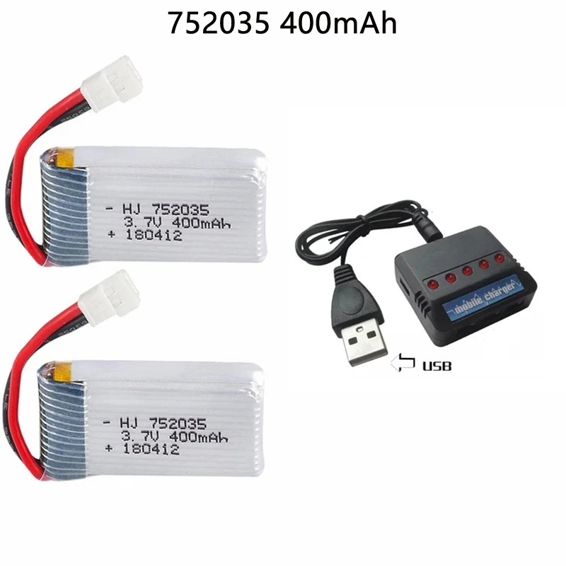 

Аккумулятор для дрона 752035 3.7V 400mAh 35C для X4 H107 H31 KY101 E33C E33 U816A V252 H6C, аксессуары для радиоуправляемых квадрокоптеров и моделей самолетов