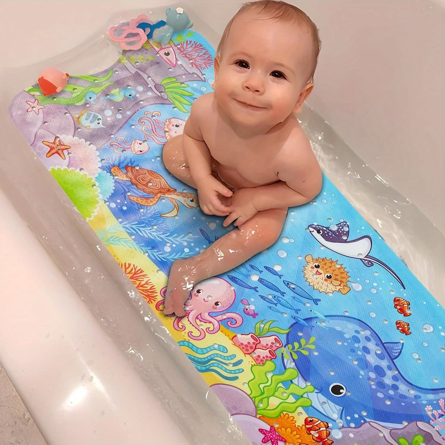 

Bathtub Mat Non Slip Cartoon Bath Mat with Suction Cup and Drain Hole, Extra-Long 101.6 X 40.64 cm Bath Tub and Shower Mat