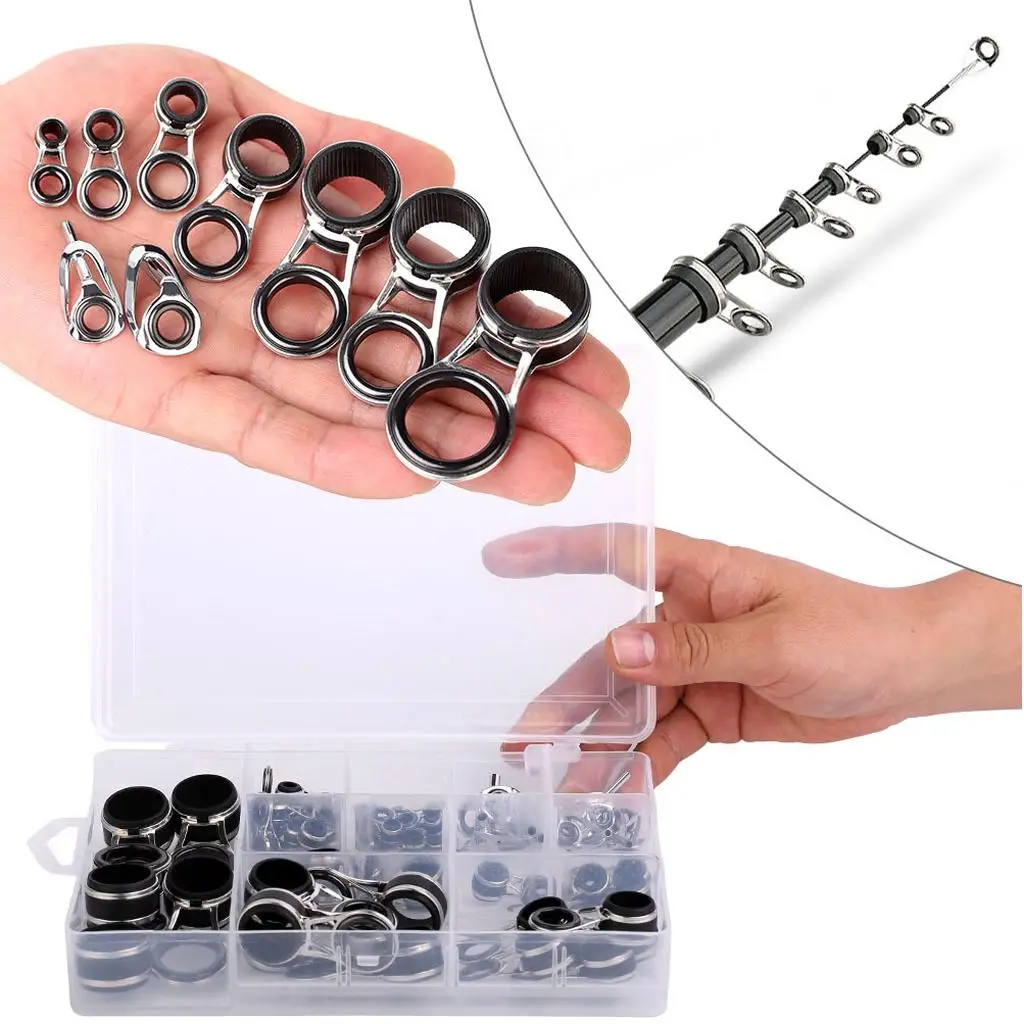 55 Pieces Stainless Steel Fishing Rod Guides Rods Repair Kit DIY Eye Rings