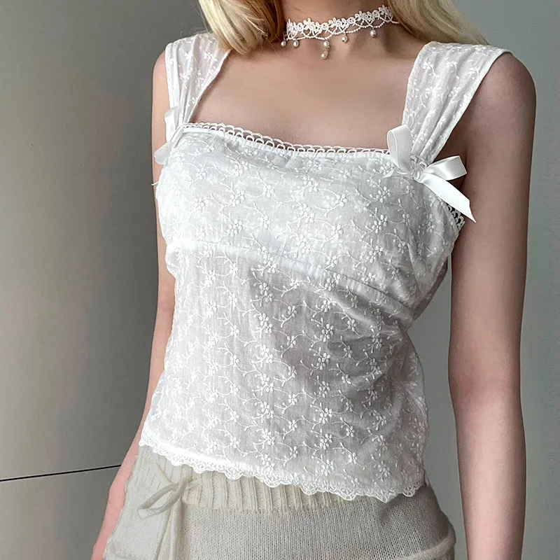 Sweet and Gentle Jacquard Inner Top Women's Bow Tie Strap Slim Fit Side Zipper Camisole Small Vest