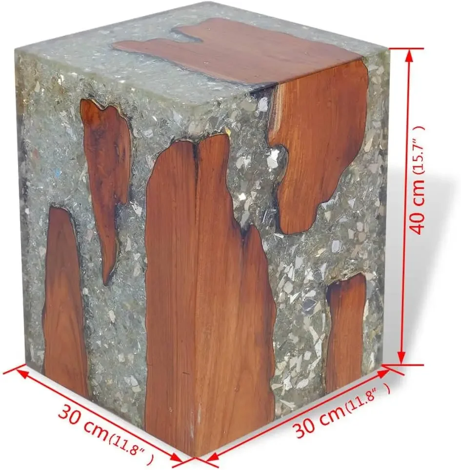 Stool Solid Teak Wood and Resin, Tree Stump Stool Live Edge, Natural Edge Side Table, Plant Stand, Nightstand for Living Room Be