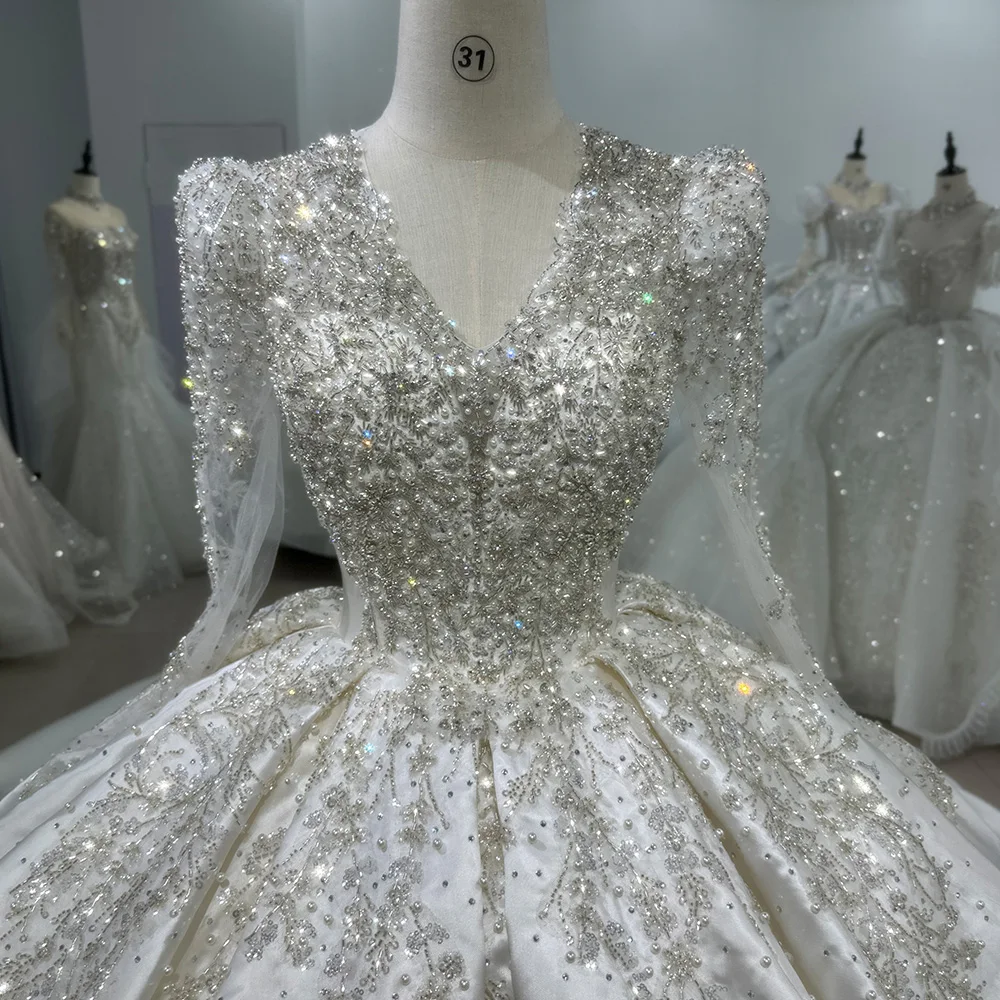open lace back dress High Neck Long Sleeves Tulle Princess Wedding Dress Lace Edge