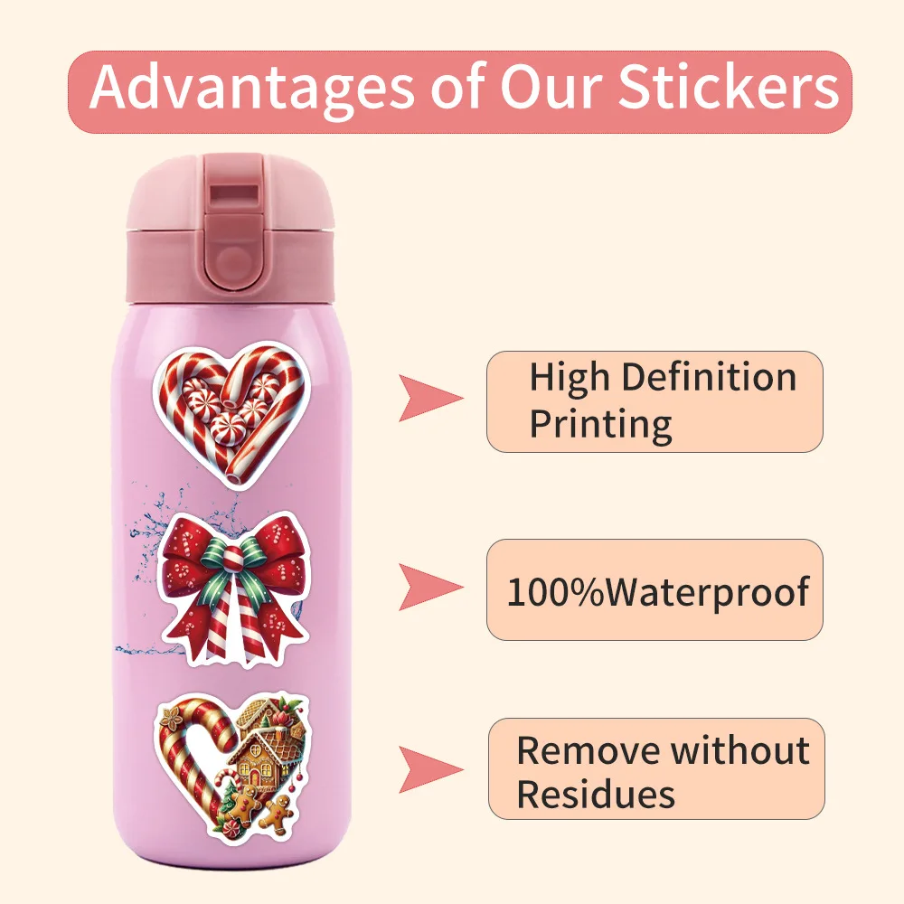 10/55PCS Cartoon Natale Candy Cane Graffiti Adesivi Decorazione fai da te Custodia per cellulare Notebook WSater Cup Giocattolo Regalo Adesivi