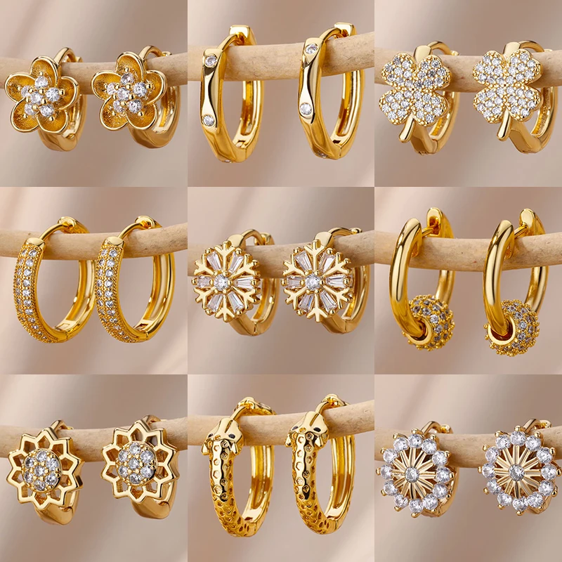 Zcompresses-Boucles d\'Oreilles Flocon de Neige pour Femme, Créoles Géométriques en Acier Inoxydable, Bijoux de Mariage Esthétiques et Luxueux,