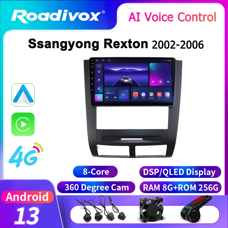 

roadivox Android car radio for Ssangyong Rexton 2002-2006 GPS Navigation video Multimedia Player tape recorder carplay