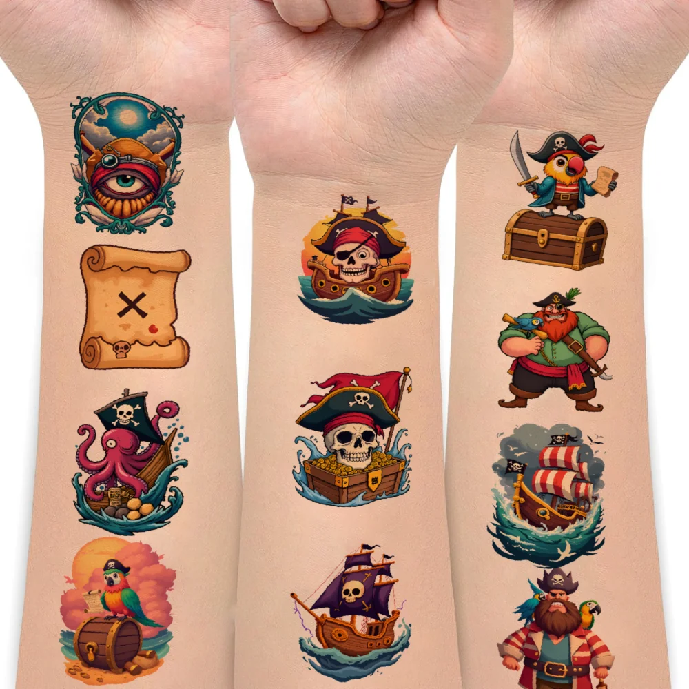 54pcs Temporary Tattoo Map Stickers Temporary Tattoo Stickers Treasure Stickers Cartoon For Cheeks Men Boys