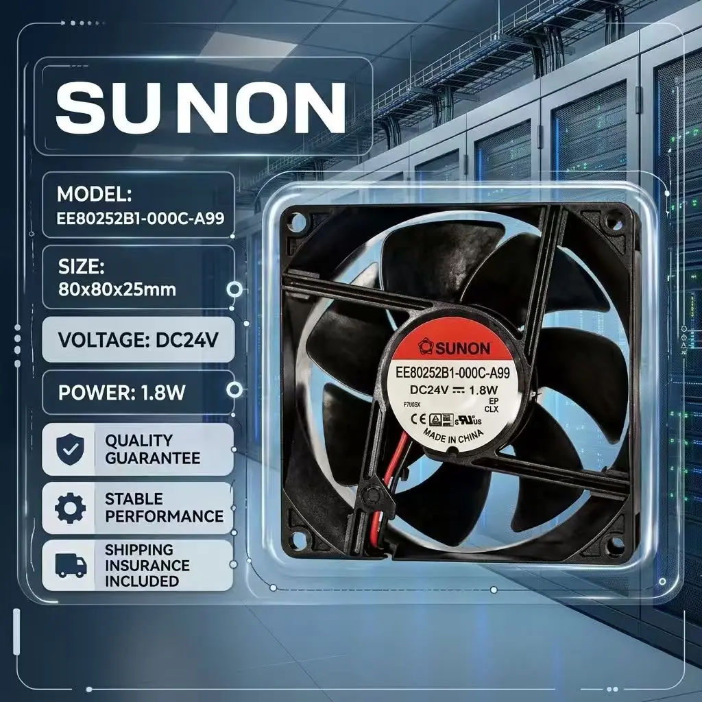For SUNON EE80252B1-000C-A99 DC 24V 1.8W 8025 80x80x25mm 2-Pin Dual Ball Bearing High Speed Server Inverter Chassis Case Fans