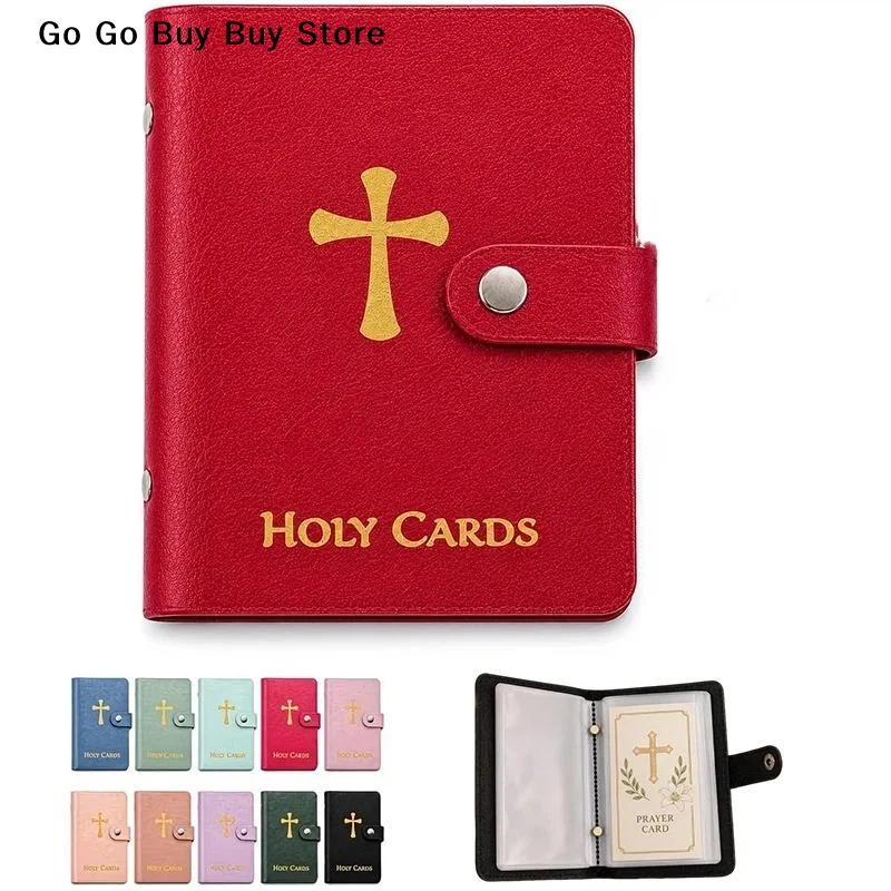 【S】 Holy Card Holder Leather Prayer Card Organiser With Snaps Closure Waterproof Pocket Album Card Religion Collection Case