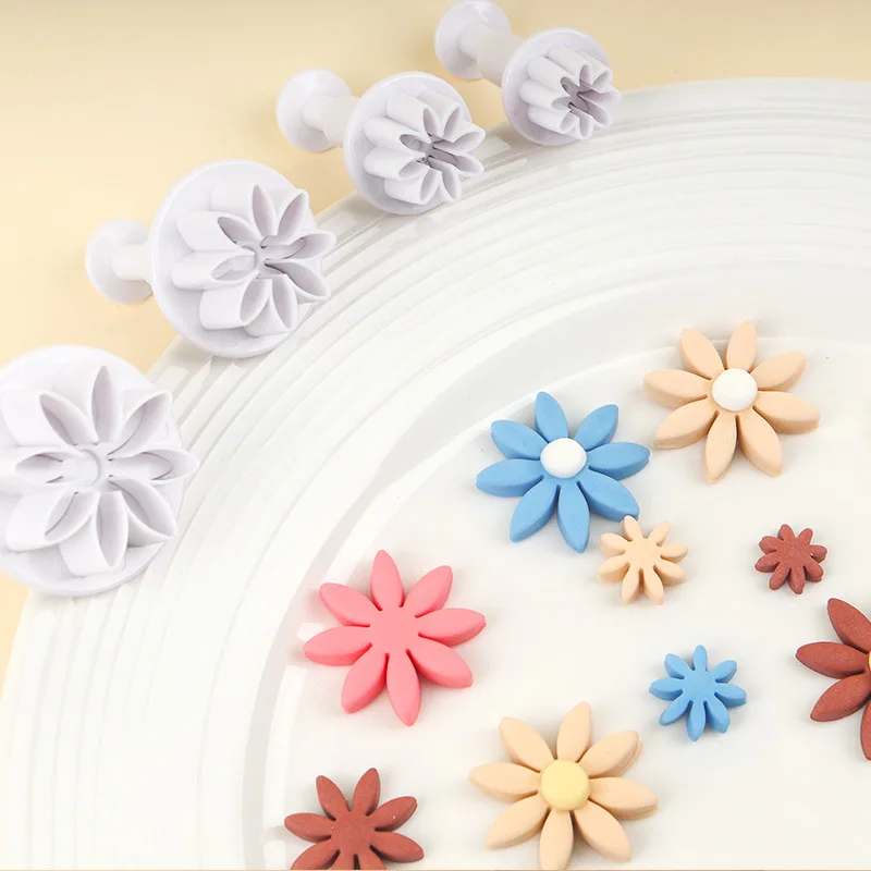4/8Pcs Pflaume Blume Gänseblümchen Blume Kuchen Plunger Fondant Cookie Cutter Form Pflaume Backen Dekorieren Keks Briefmarken für Küche Werkzeuge