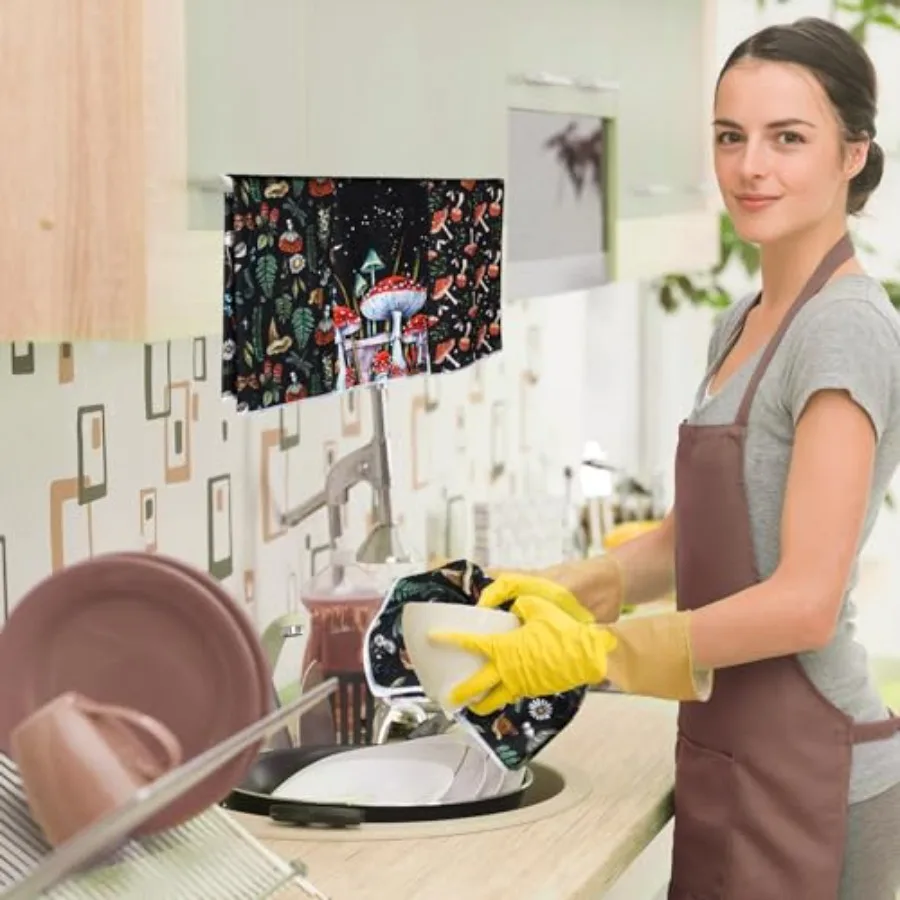 6 قطعة مجموعة مناشف المطبخ الفطر خمر مناشف الأطباق السوداء 18x28 Ih ملصق نمط مناشف اليد الملونة ريفي فوط شاي ل C