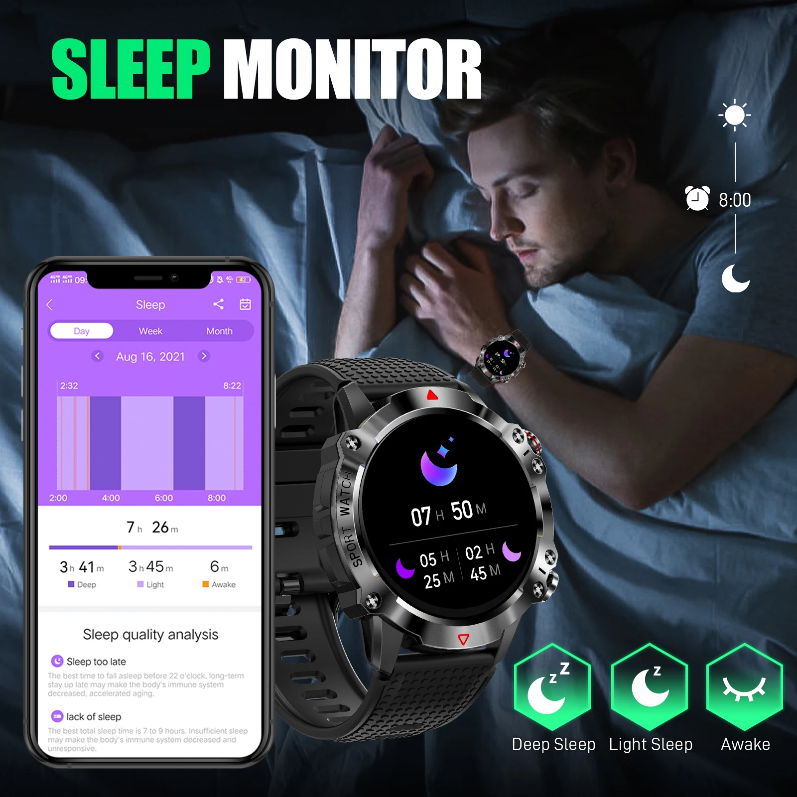 EIGIIS New Military Smart Watch for Men 1.39" HD Bluetooth Call Smartwatch IP68 Waterproof Fitness Tracker Watch with Heart Rate