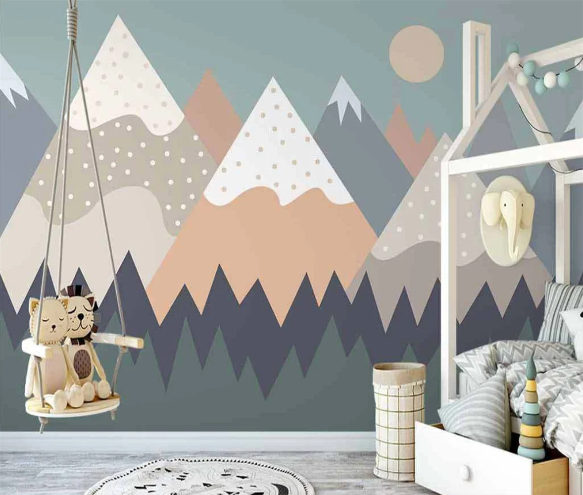Custom mural Nordic geometric mountain peaks forest wallpaper living room simple cloud wallpapers children's room TV background