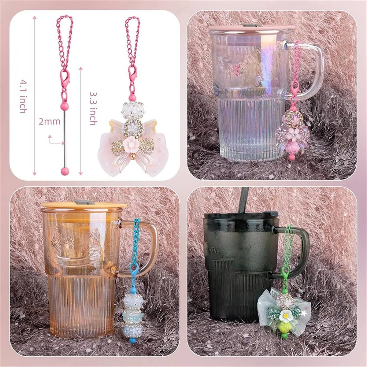 Top Sale Beaded Cup Charms Metal Cup Chain Decoration Beaded Cups Accessories for Cup