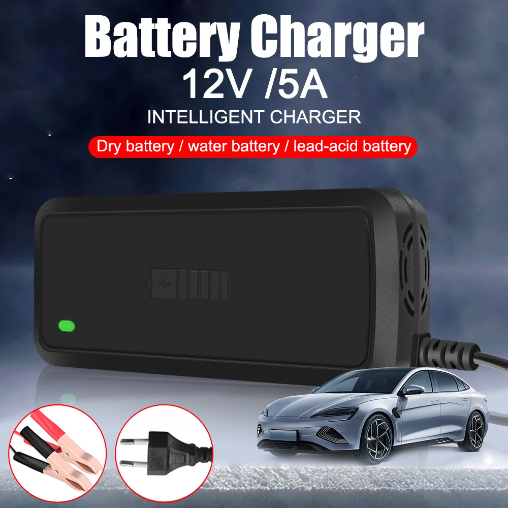 

12V 5A Intelligent Fast Power Charging Full Automatic Car Battery Charger 3 Stages Lead Acid AGM GEL Battery-chargers