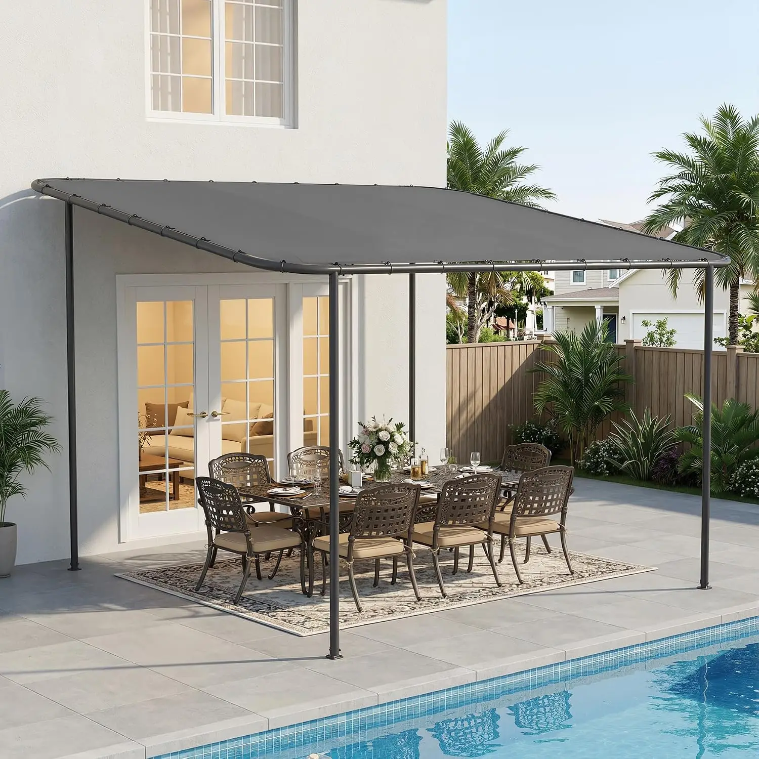 12'x10' Lean to Gazebo Pergola with 3 Types Ground Nails, Gray, Customized
