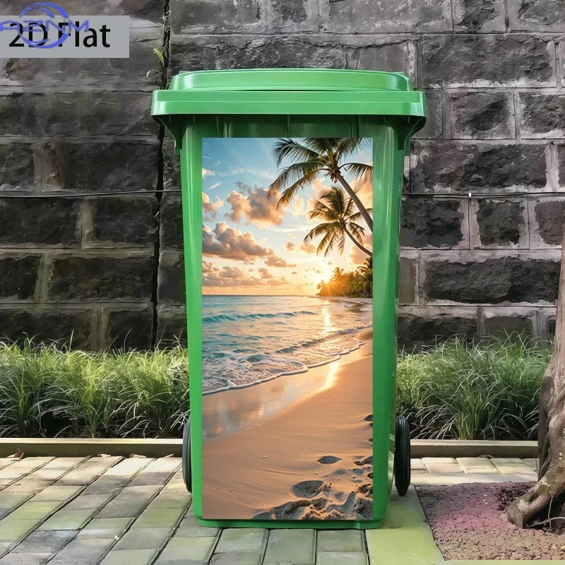 1pc of Trash Can Sticker, , Featuring a Theme Design of Coconut Breeze And Sunset, Self-Adhesive Wall Decoration Wallpaper for