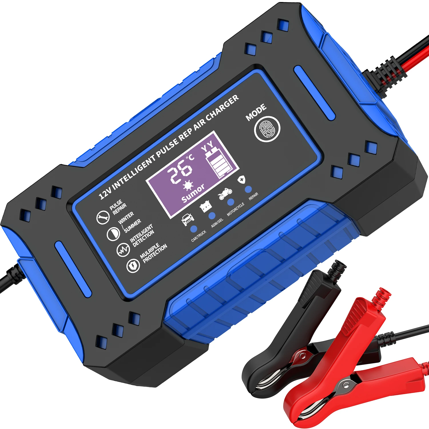 Battery Charger 6-Amp 12V Support for Multiple Battery Types Automatic Smart Trickle Charger, Battery Maintainer Desulfator with LED Display Multi-protection,Temperature Compensation for Car Truck Motorcycle Lawn Mower Marine