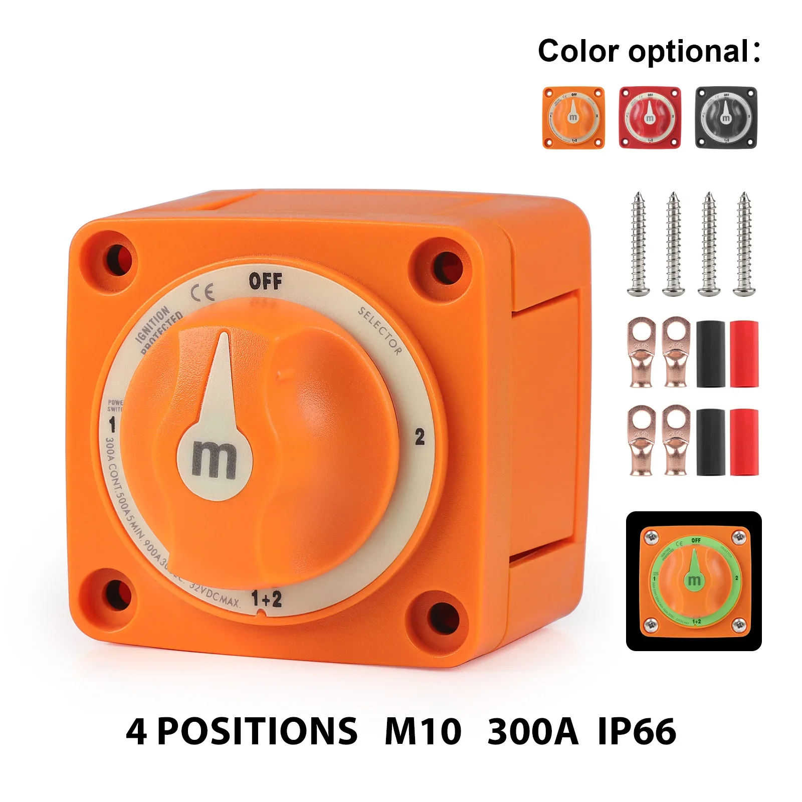 

New Battery Selector 4 Position 32V DC Isolator Disconnect Rotary Switch 3/8" M10 Terminal Block For Camper RV TrucK Marine Boat