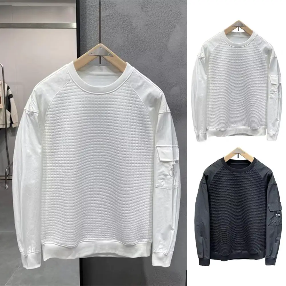 

Loose Fit Sweatshirt Soft Breathable Men's Long Sleeve T-shirt Simple Style Elastic Cuff Mid Length with Pocket Ideal for Fall