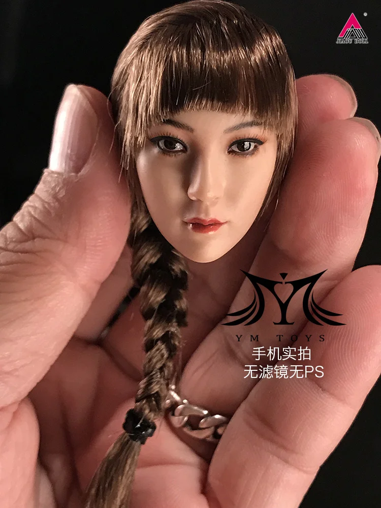 Ymtoys 1/6 escala ying cabeça feminina esculpida trançada cabeça de cabelo longo escultura modelo caber 12 ''soldado pálido bronzeado figura de ação corpo
