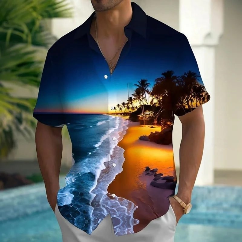 

Night Sky Stars Pattern Hawaiian Shirt For Men Boat 3D Printed Short Sleeves Summer Street Blouse Surf Beachwear Aloha Shirts