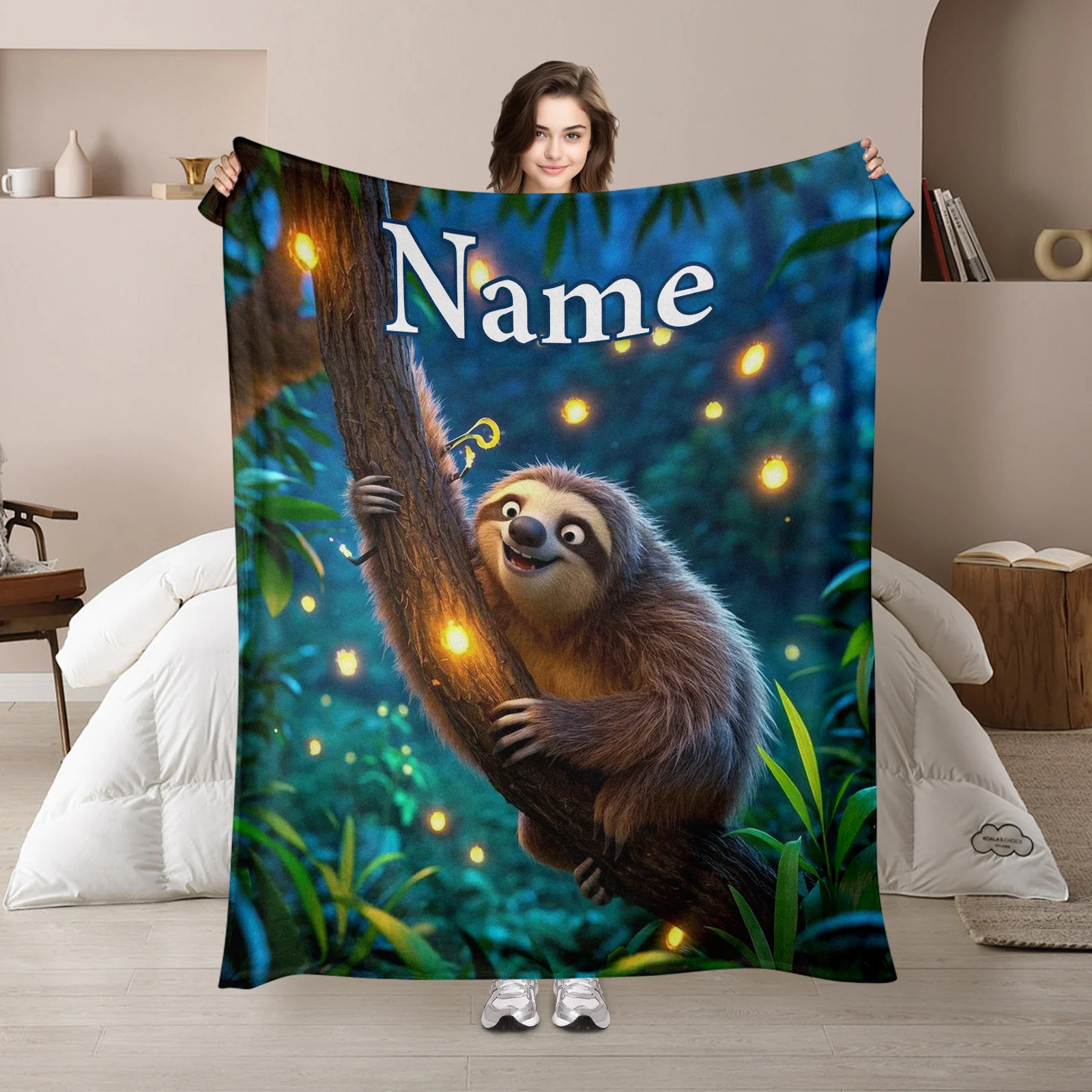 

Sloth Lovers Flannel Blanket With Custom Text, Soft And Cozy For Family And Friends Relaxation