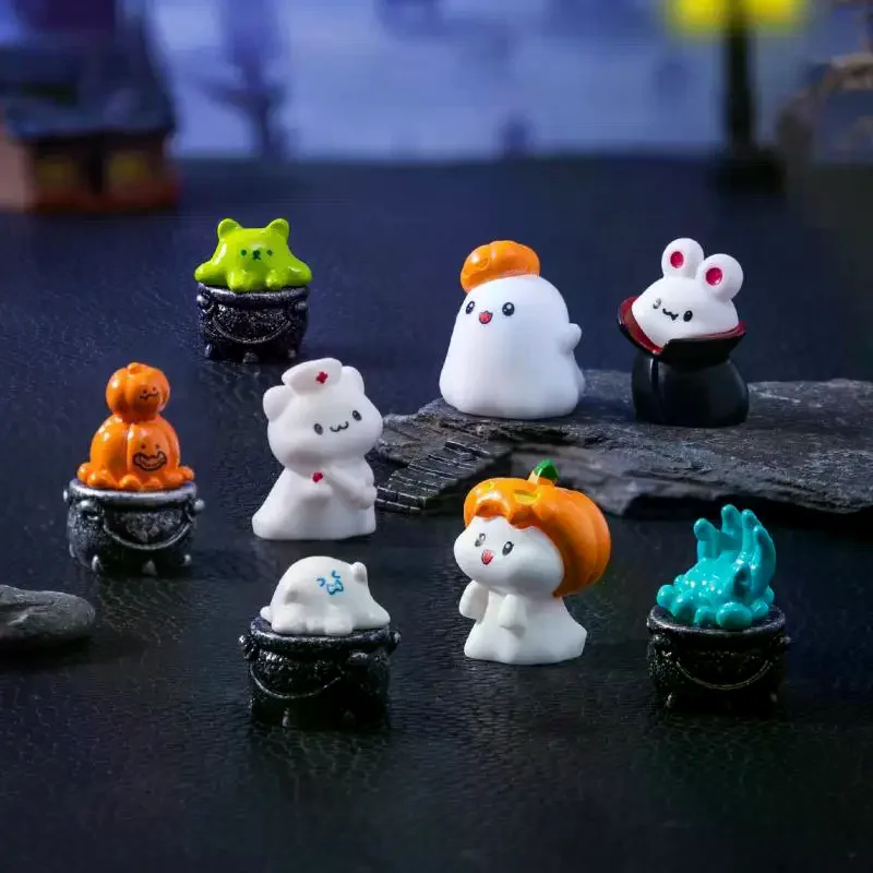 Figurines miniatures en forme de citrouille fantôme, 4/8 pièces, Micro paysage d'halloween, artisanat en résine, Mini ornements de jardin féerique
