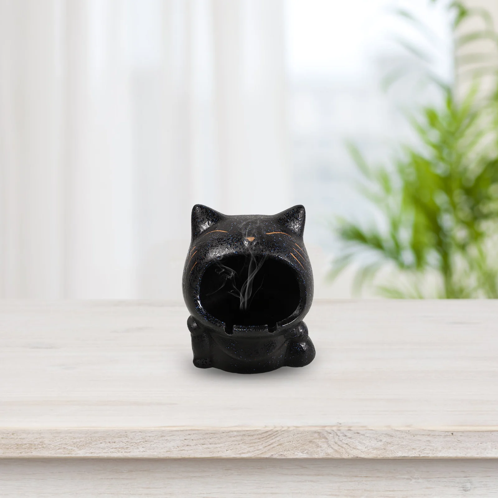 

Ash Tray for Smokers Holder Ceramic Cat Cigarette Ashtray Stand Accessories Travel with Lid Black Patio