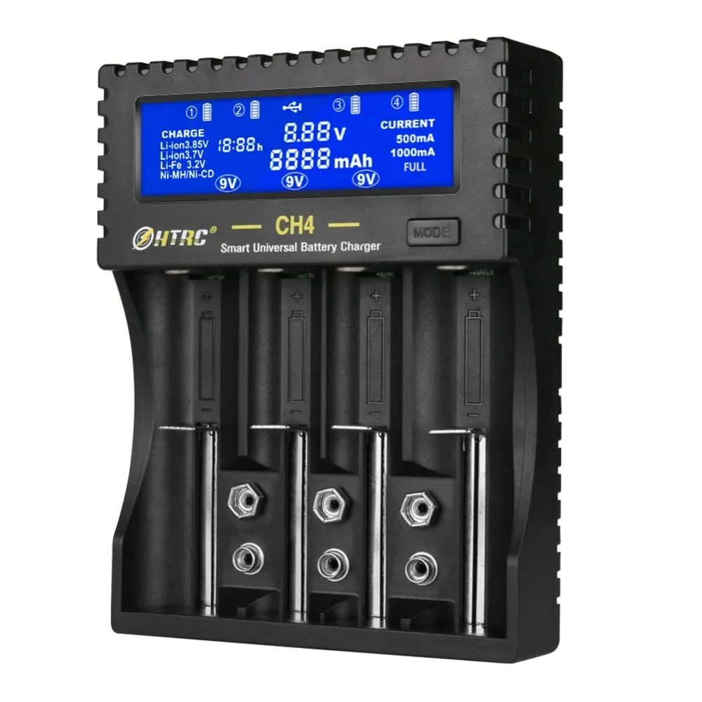 HTRC 4-Slot LCD Smart Battery Charger for 18650 26650 6F22 9V AA AAA 16340 14500 Li-ion Li-fe Ni-MH Ni-CD Fast Charging