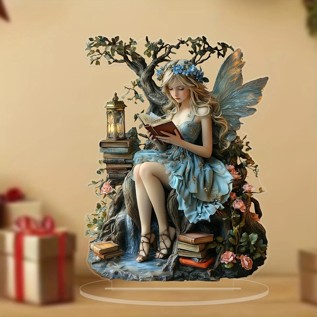 Bohemian Angel Flat Figurine Fairy Tale Book 2D Acrylic Design Elegant Charming Multi-Functional Decor Home Office Café Artwork