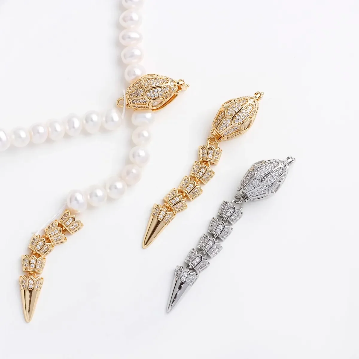 

High Color Retention 18K Real Gold Plated Zircon Smart Snake Buckle Necklace Clip Buckle Adjustable Tail Buckle DIY Accessories