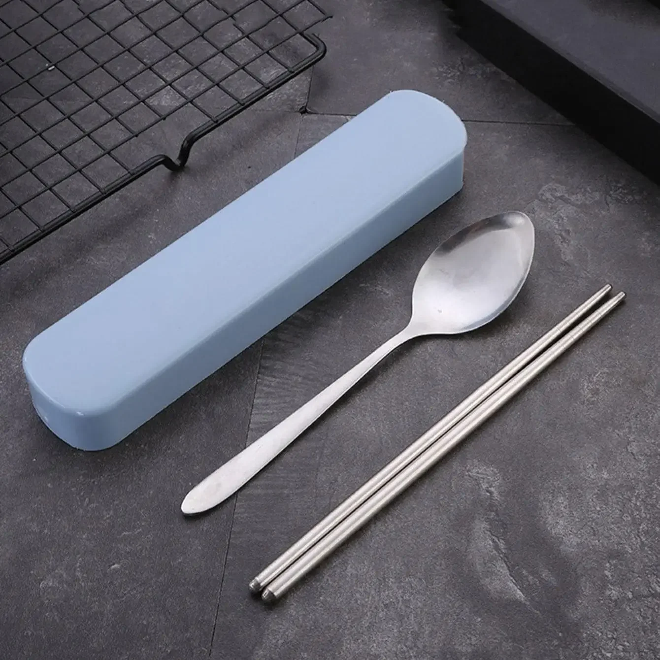 4Pcs/Set Travel Camping Cutlery Set Portable Tableware Stainless Steel Chopsticks Spoon Fork Steak Knife with Storage Case